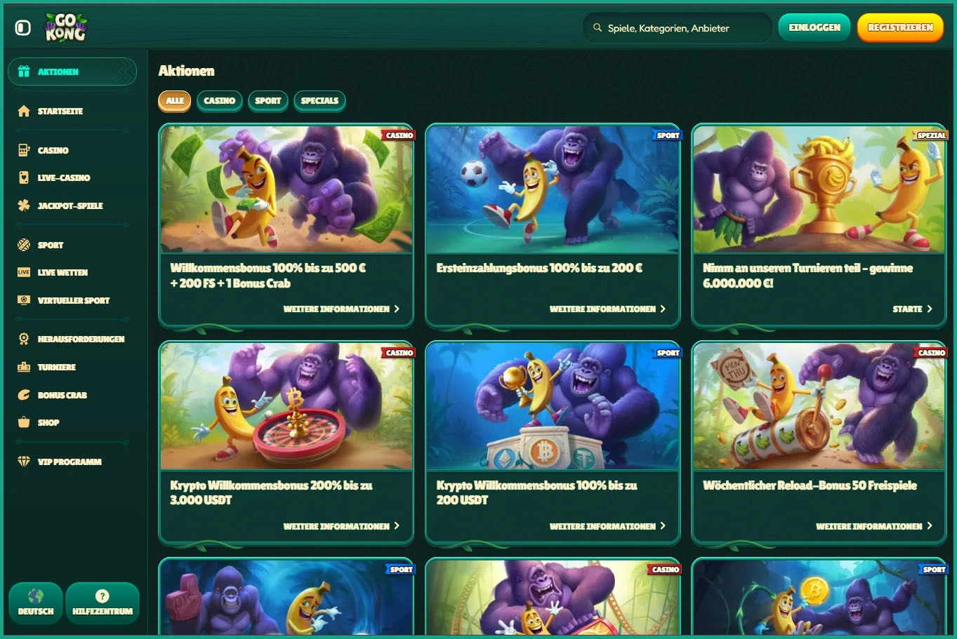 Willkommensbonus für Casinospieler bei GoKong