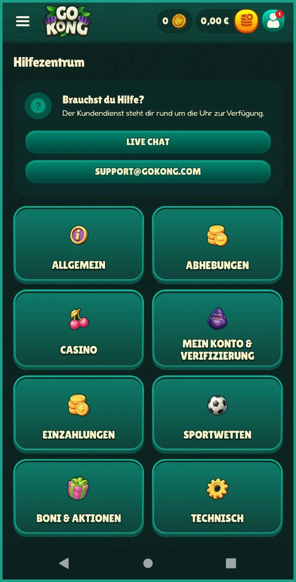 Kontaktmöglichkeiten für Support bei GoKong