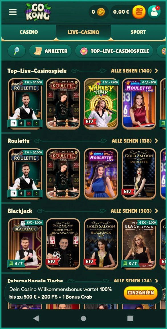 Zentrale Lobby des Live-Casinos bei GoKong