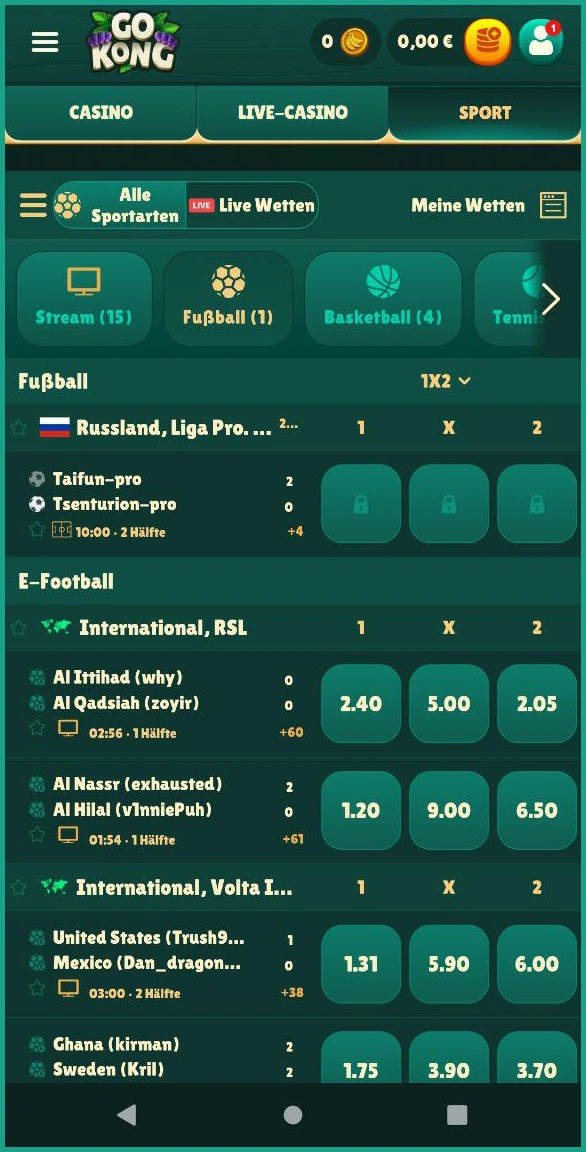 Einfaches Wetten vor dem Spiel bei GoKong